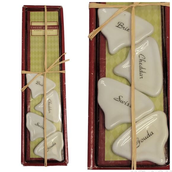Cheese Markers Set of‎ 4 White Ceramic Re-Markable Party Charcuterie Board Gift - Picture 1 of 6
